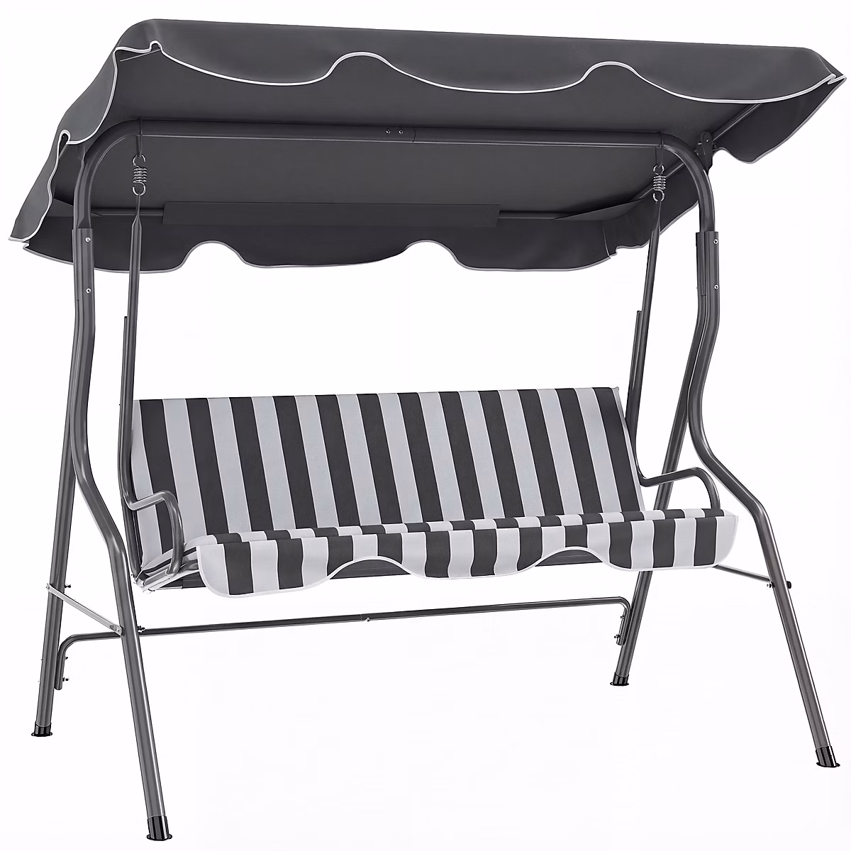 Salon et mobilier de jardin – Balancelle de jardin 3 places coussins assise dossier gris blanc rayé