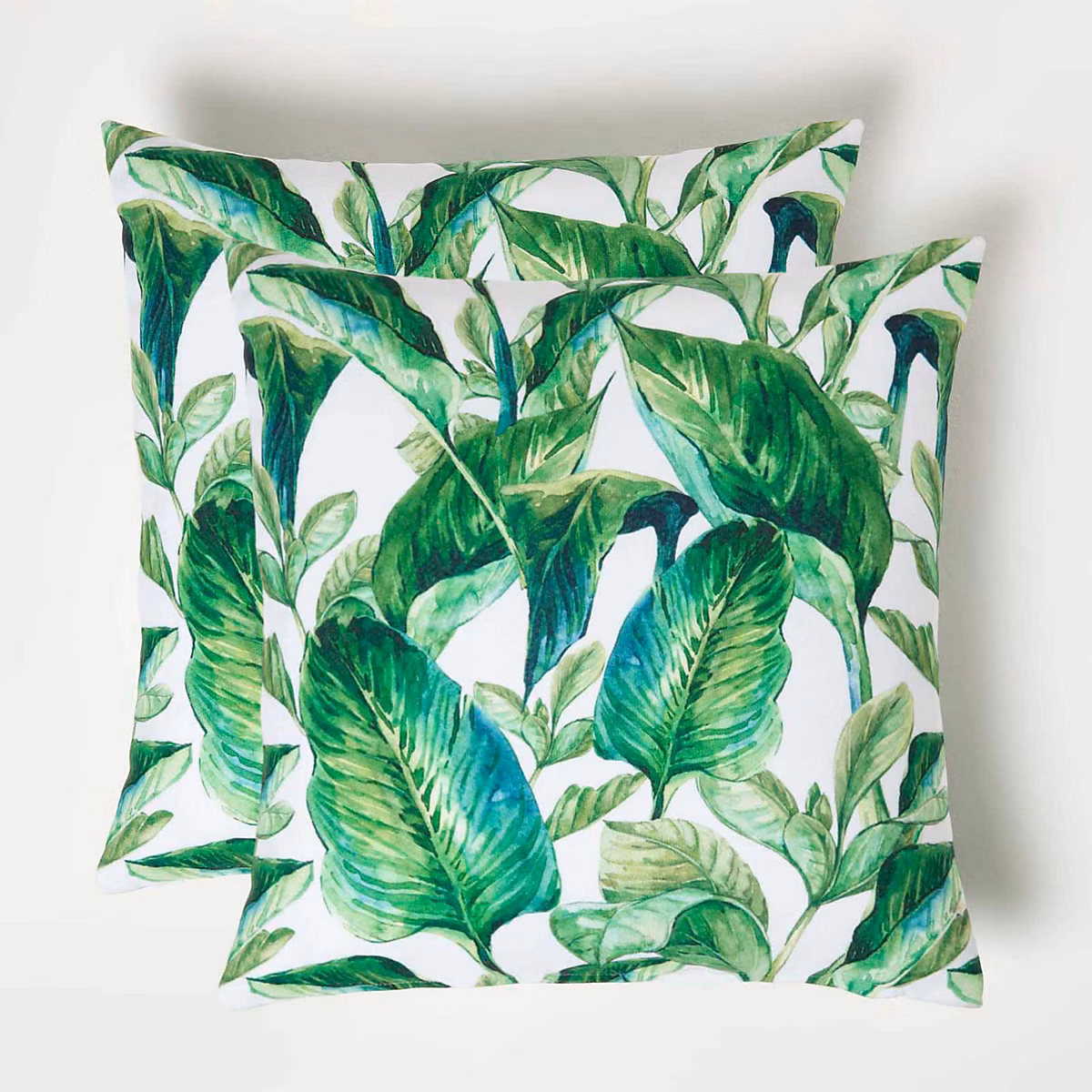 Coussin extérieur imperméable 45 × 45 cm Feuilles de bananier Lot de 2 – HOMESCAPES