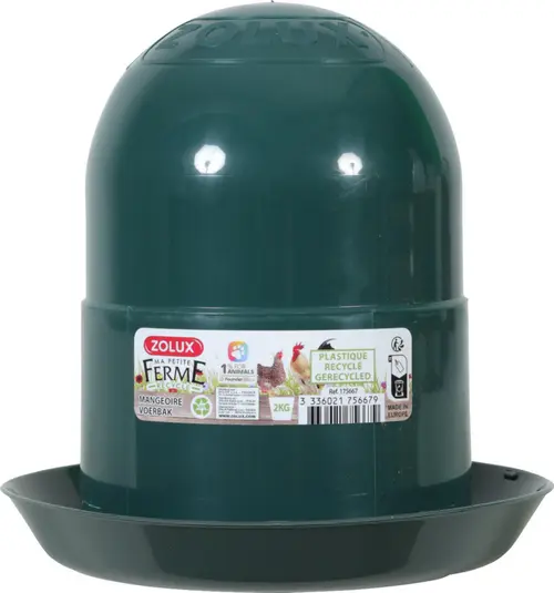 Mangeoire pour basse-cour en plastique recyclé coloris vert Zolux Ma petite ferme - 2 kg