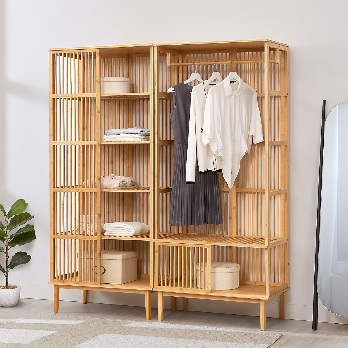 Ensemble de portant Vemb et étagère Trundholm bambou 185 × 160 × 45 cm naturel