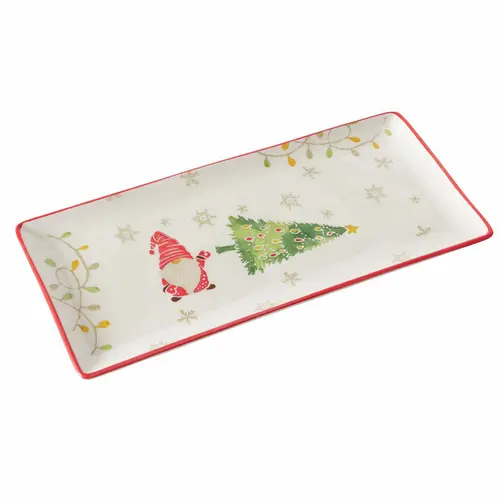 Plat en céramique blanche à motif sapin et père Noël Noelo - 35 x 16 x 2,8 cm