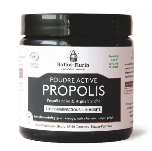 Poudre active à la propolis noire et argile blanche bio et naturel Ballot-Flurin – 60 g