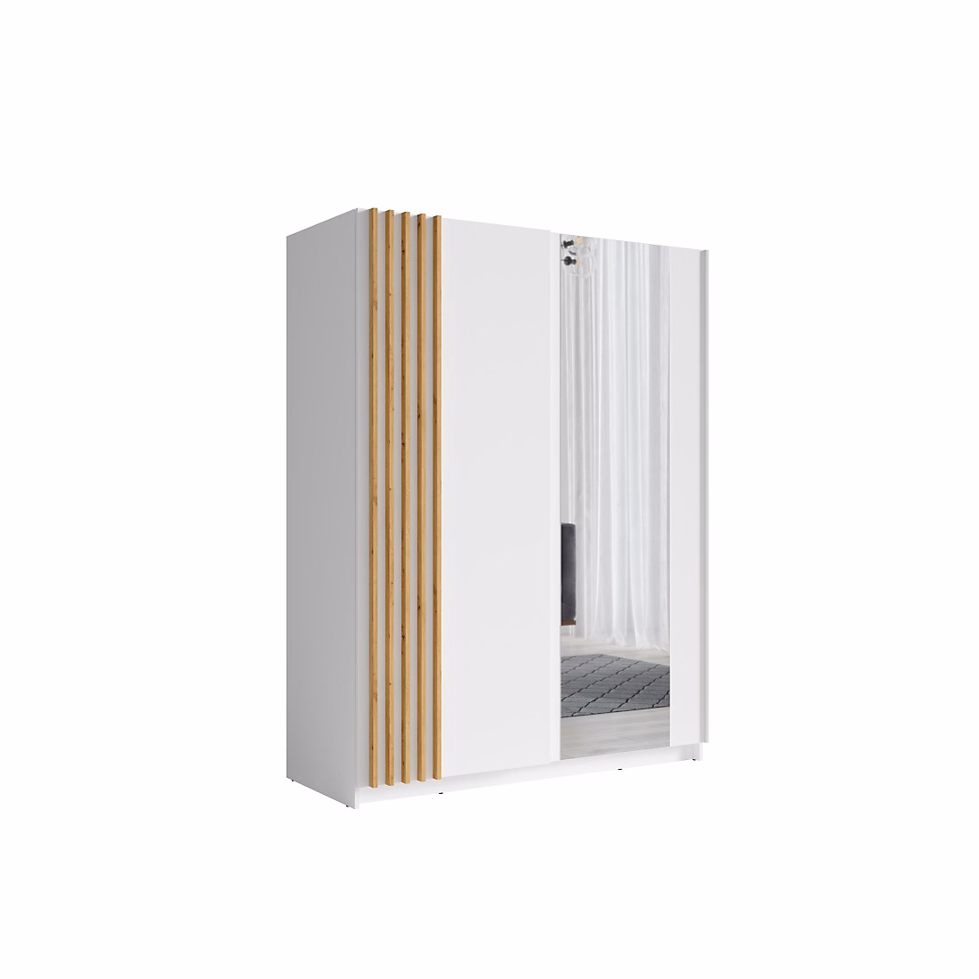 Armoire 2 portes coulissantes 150 cm- blanc et chene – Collection VARIA