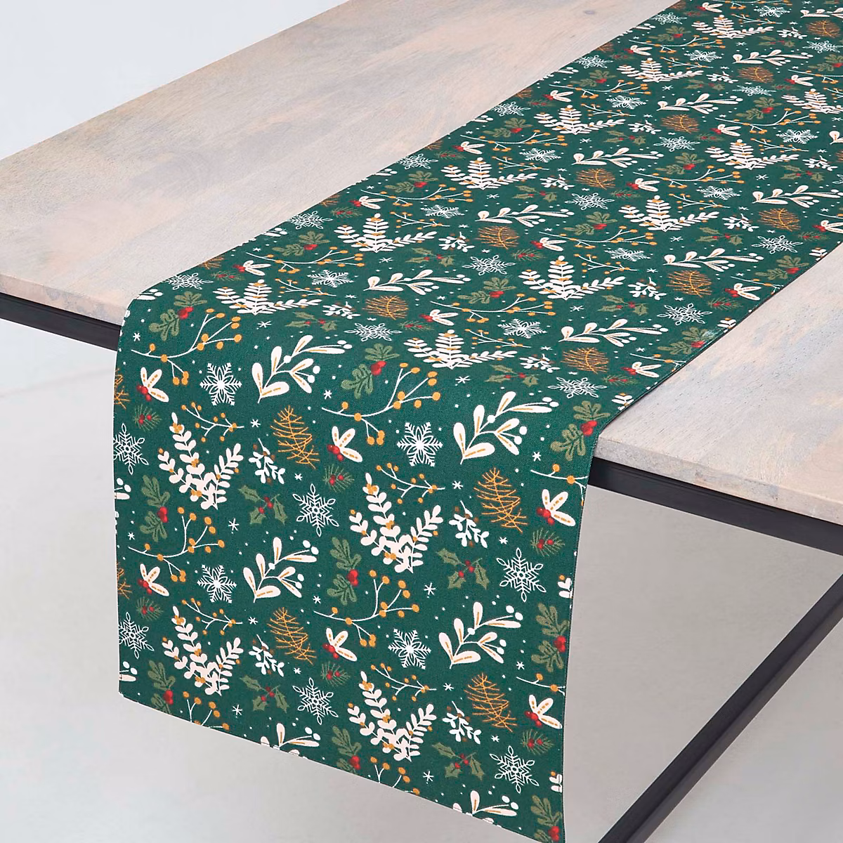Chemin de table de noël forêt festive en coton – 35 × 180 cm, HOMESCAPES