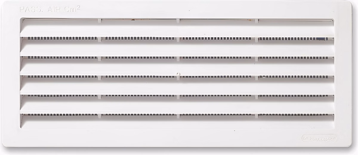 Grille d'aération PVC Autogyre à persiennes avec moustiquaire blanche 230 × 85 mm