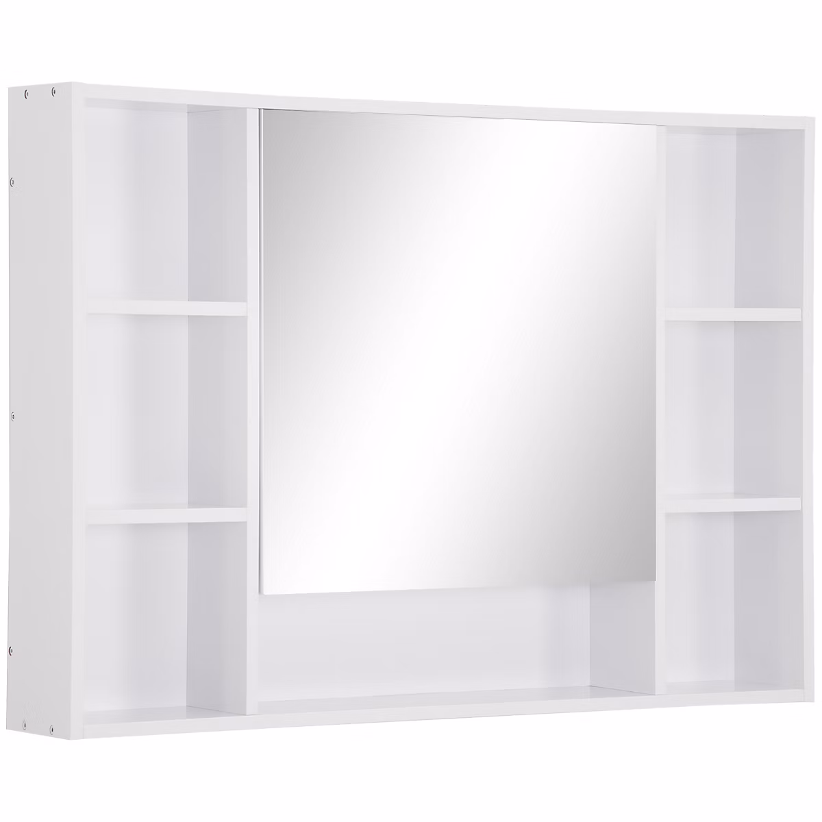Armoire murale salle de bain avec miroir – 7 niches, étagère, 100 × 15 × 70 cm, MDF blanc
