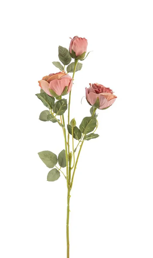 Fleur artificielle en papier tige avec 3 roses en bouton coloris rose - H 61 cm