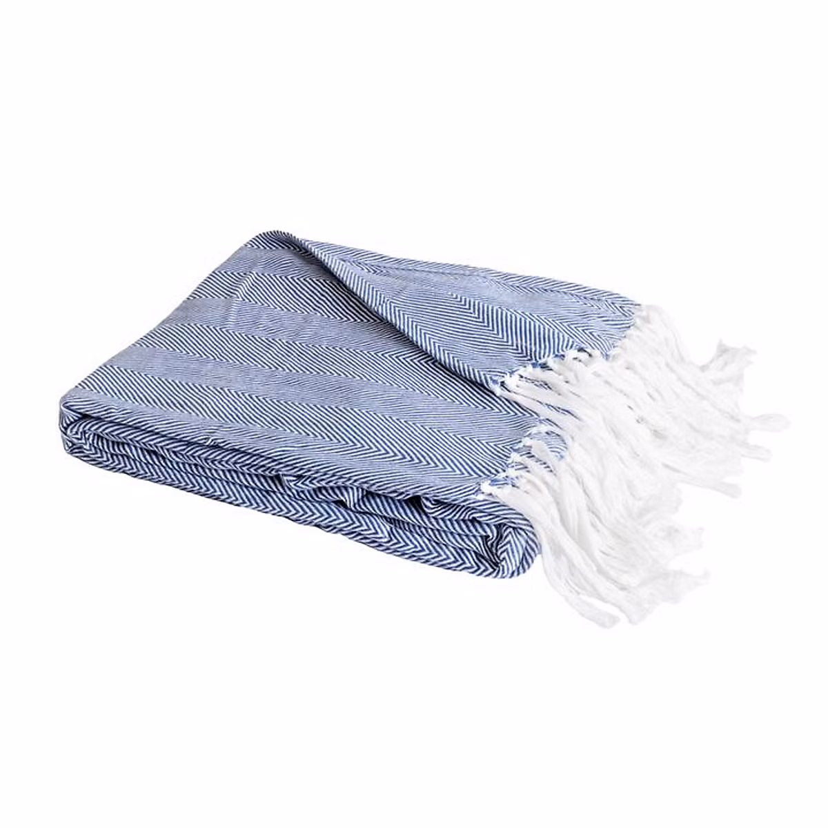 Couverture plaid 100% coton bleu marine avec franges 180 × 220cm ZIGORA – SACASA