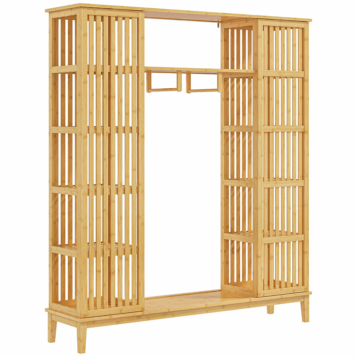 Armoire penderie en bambou | 2 portes coulissantes – 7 étagères – 2 barres – dim. 145L x 35l x 165Hcm