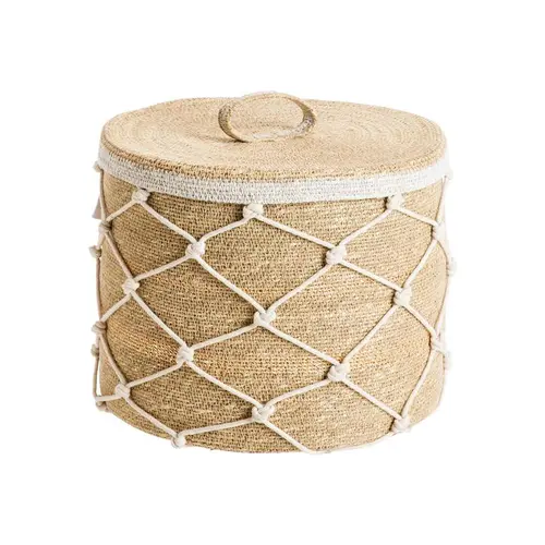 Panière avec couvercle en osier naturel avec croisillons grand modèle - Ø 33 x H 28 cm