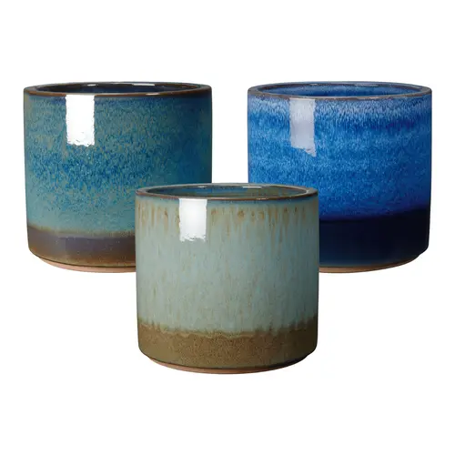 Pot en terre cuite émaillée coloris bleu Deroma Océan - Ø 25 x H 21 cm