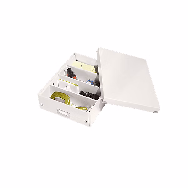 Boîte carton compartimentée multi usages avec couvercle – Blanc