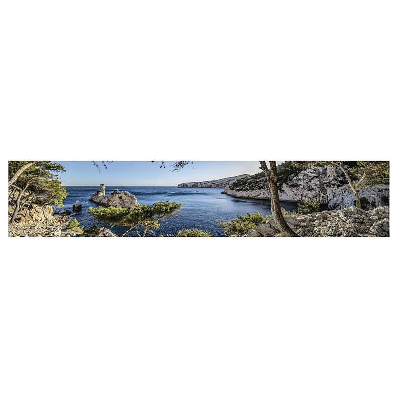 Brise vue imprimé CALANQUES DE SUGITON – H.1 x L.5 m, 100% occultant, Made in France par Scenolia + kit de fixation offert