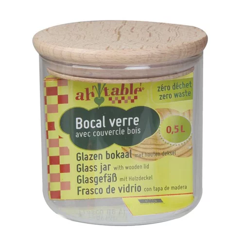 Bocal coloris transparent couvercle en bois Ah Table - 0,5 L