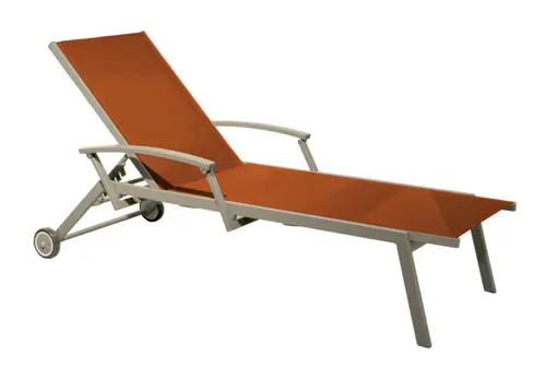 Bain de soleil Oro avec accoudoir coloris orange en aluminium - 190 x 68 x 34 cm