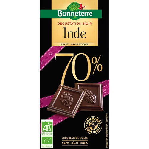 Chocolat Dégustation noir Inde 70% en tablette de 80 g