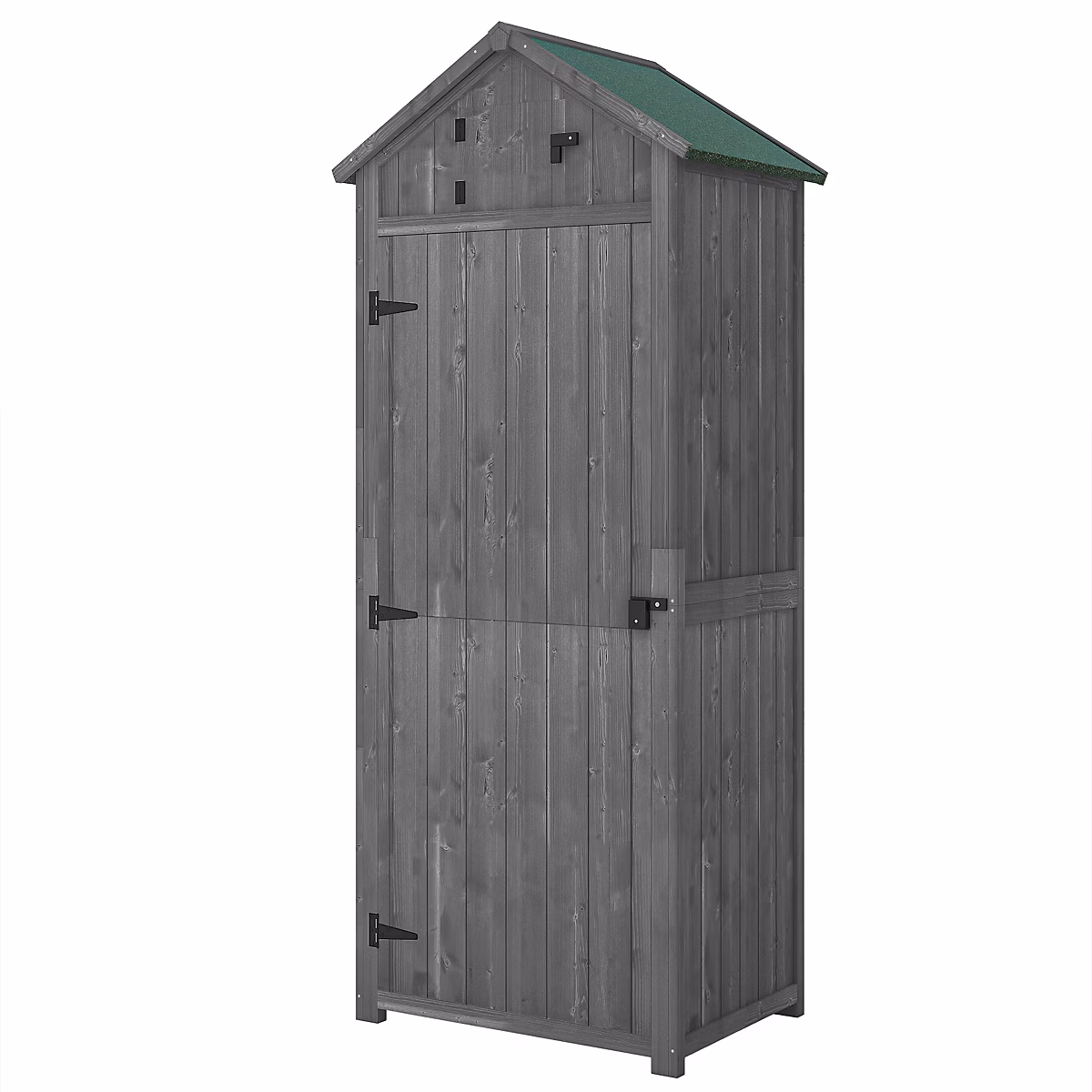Armoire abri de jardin remise pour outils 3 étagères 2 portes loquets toit pente bitumé 77L x 54l x 179H cm sapin traité gris – Réf. KSHOKQXBV4917542944