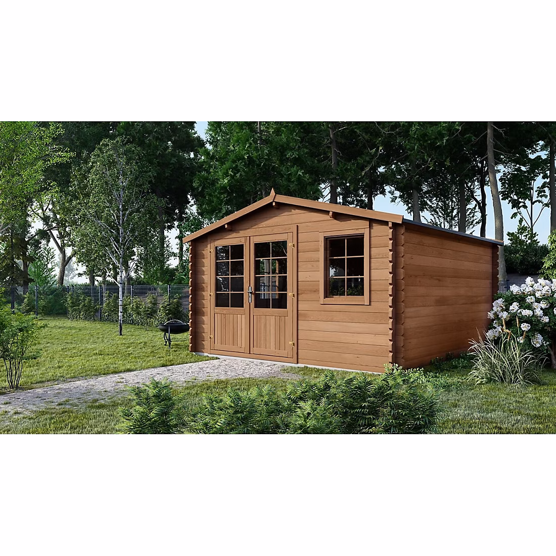 Abri de jardin en bois – 20m2 | 5 × 4m | Traité | Ep. 45mm | Couleur: marron | DOM376