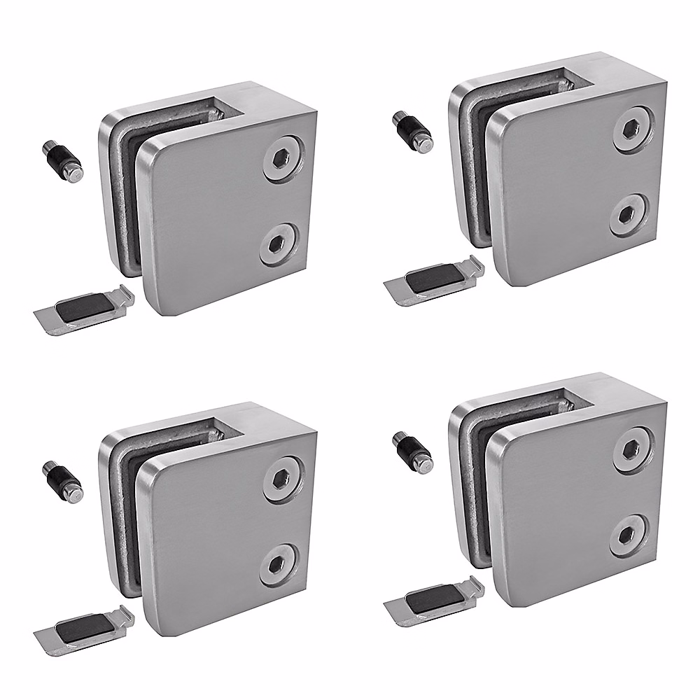 4 x Pince à verre plate modèle 21 – Ep. verre 6 mm, Inox 304 brossé GR320