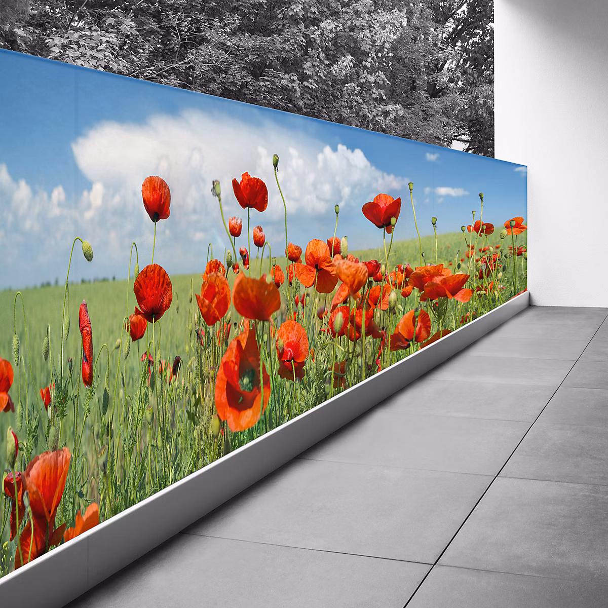 Brise vue Trompe l'oeil – 90 × 250 cm | Coquelicots 3617689699394