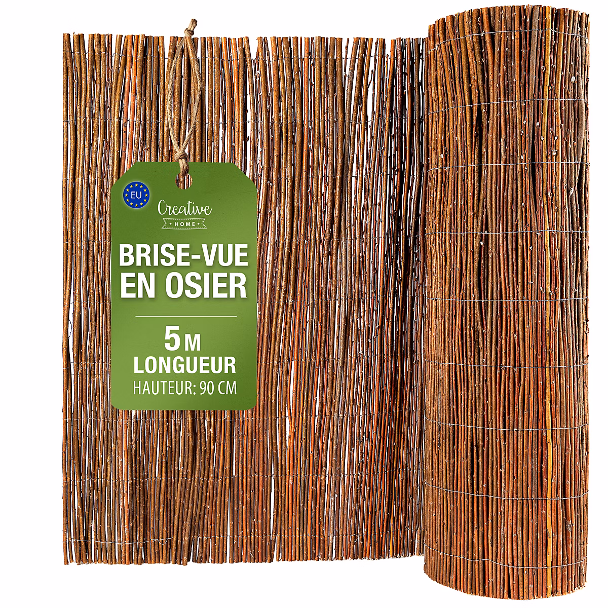Creative Home Brise-Vue en Saule pour Balcon et Terrasse 90 × 500 cm (H x L) – Canisse Naturelle, Contre le Vent pour Patio