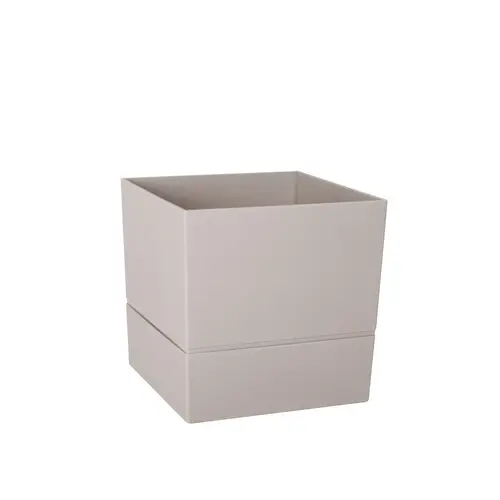 Pot carré en plastique à réserve d'eau coloris grège Poetic Aquaduo - 14,3 cm