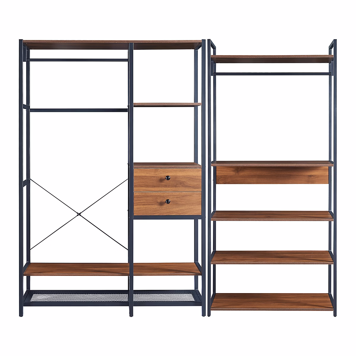 Ensemble de 2 portants à vêtements Larem 2 tiroirs 5 étagères noir effet noyer en.casa – Réf. LONDGTADR9520730998