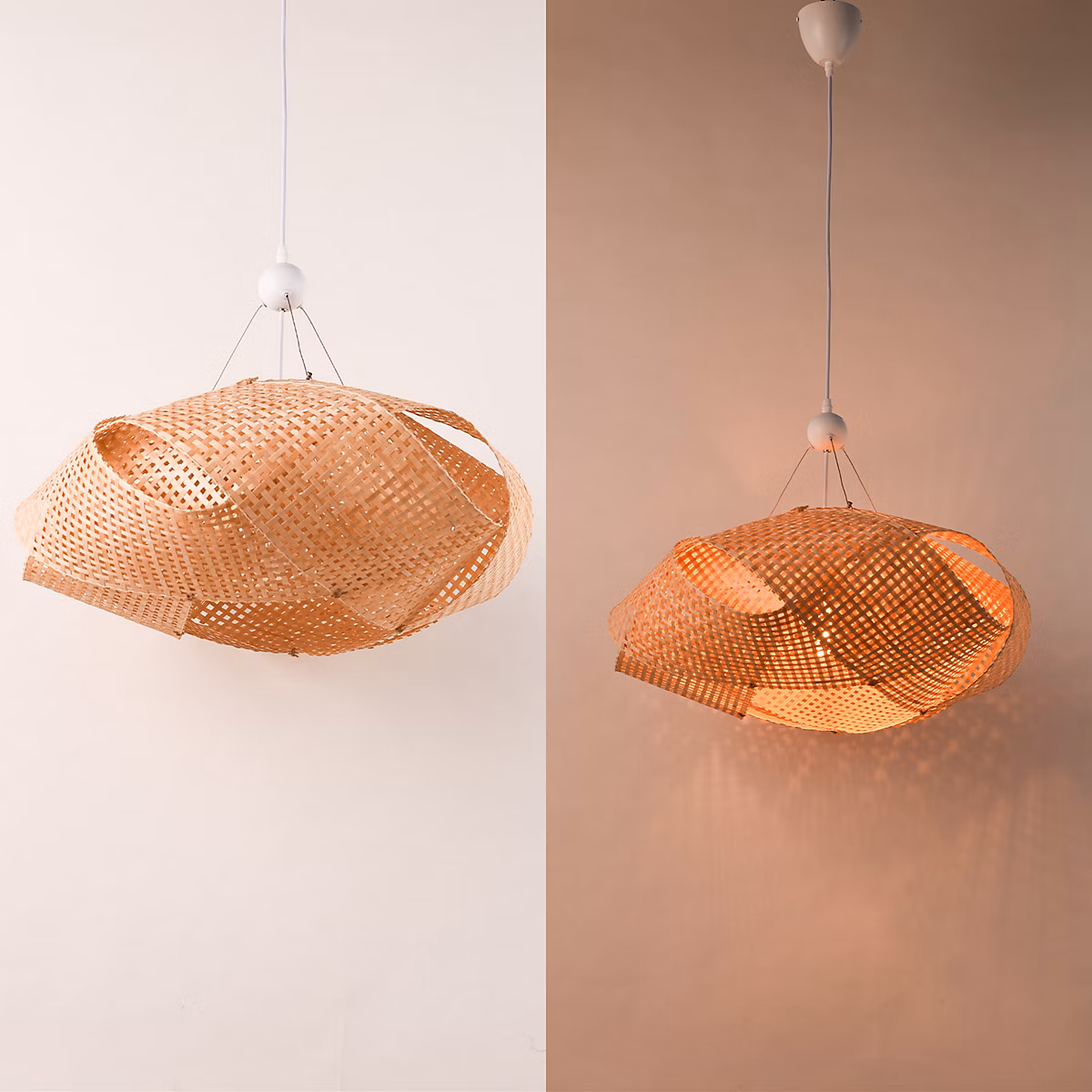 ALPINALUZ Suspension en Osier Tissée à la Main | Design Géométrique – Style Naturel Boho – Douille E27 – Blanc