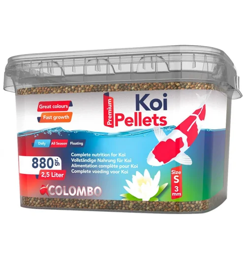 Granulés mini pour kois, 3mm, COLOMBO BASSIN, modèle Kois Pellets - 880g/2,5L