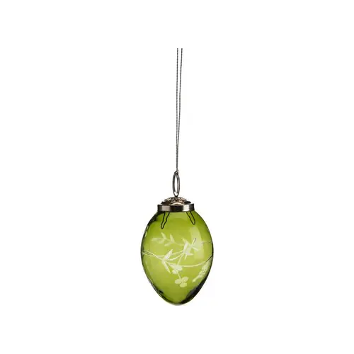 Boule ovale en métal et verre gravé transparent vert - 8 x 5 cm