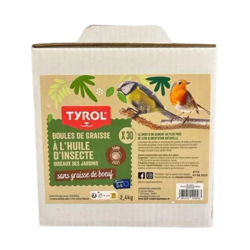 Boules de graisse à l'huile d'insecte pour oiseaux de la nature Tyrol – 80 g x 30
