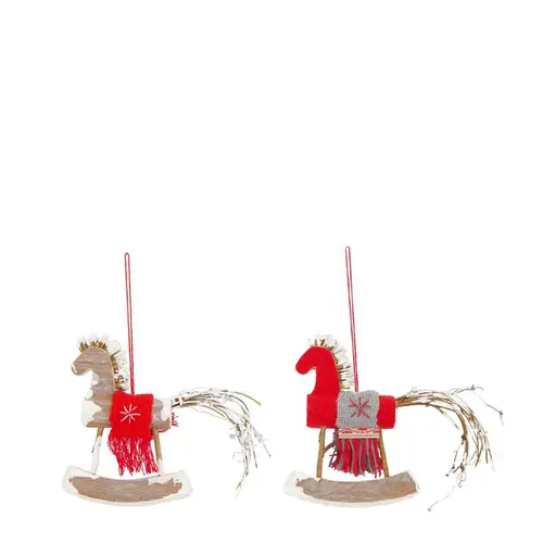 Décoration à suspendre cheval à bascule rouge et gris - 20 x 3 x 19 cm