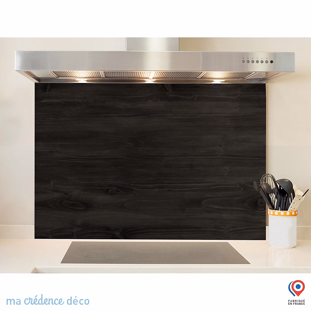 Crédence cuisine fond de hotte Bois foncé – Alu composite, L 90 cm x H 50 cm, MaCrédenceDéco
