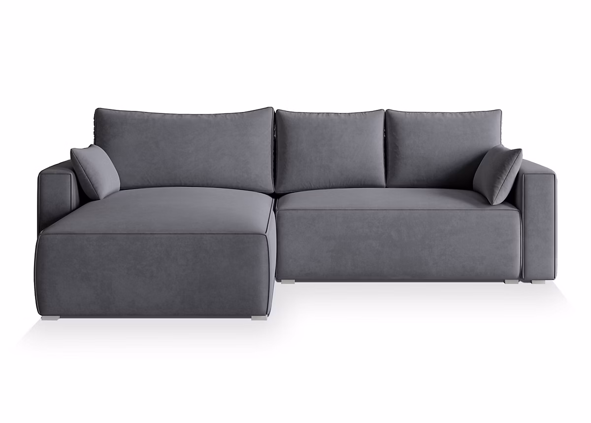 Canapé d'angle foril gris en velours avec fonction de couchage – Réf. QEXGWRAQN4930311499