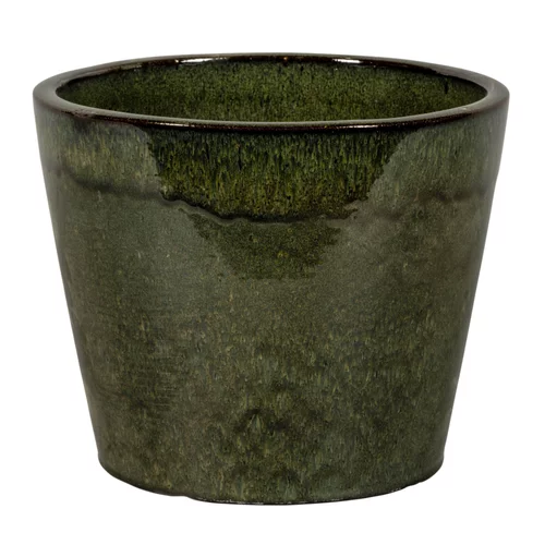 Pot rond en grès émaillé dripping vert Shanghai - Ø 42 x H 37 cm