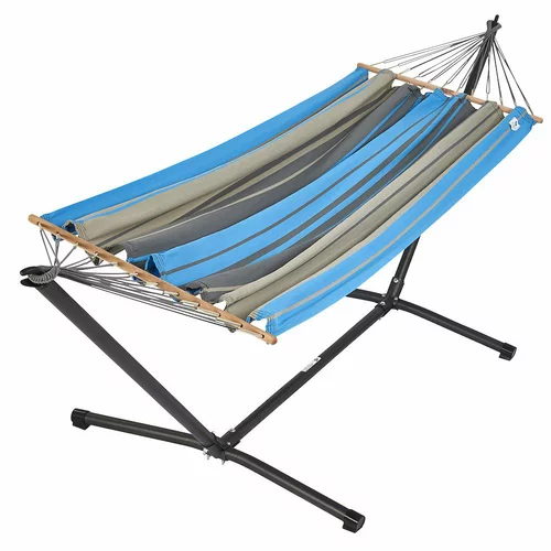 Set support et hamac MetaliK coloris turquoise anthracite en métal et polypropylène Jobek Hamacs - 300 x 140 x 95 cm