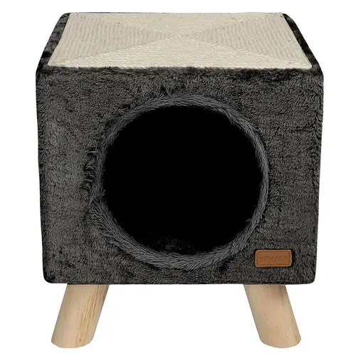 Maison pilotis avec griffoir de coloris anthracite 30 x 30 x 35 cm