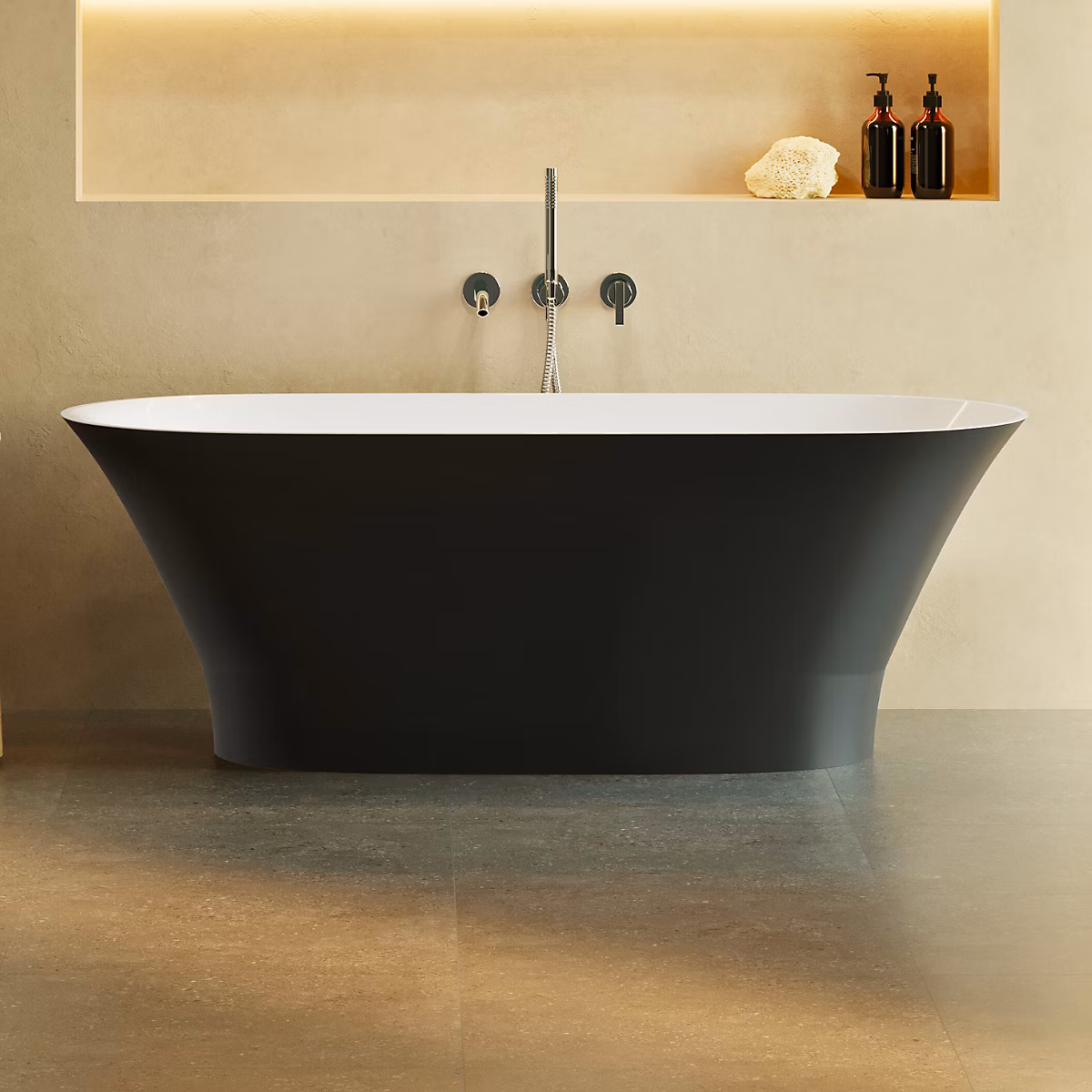Baignoire îlot 157 × 69 × 55 cm Noir et Blanc Brillant en minéral composite – Mod. GLIT LAVABERG