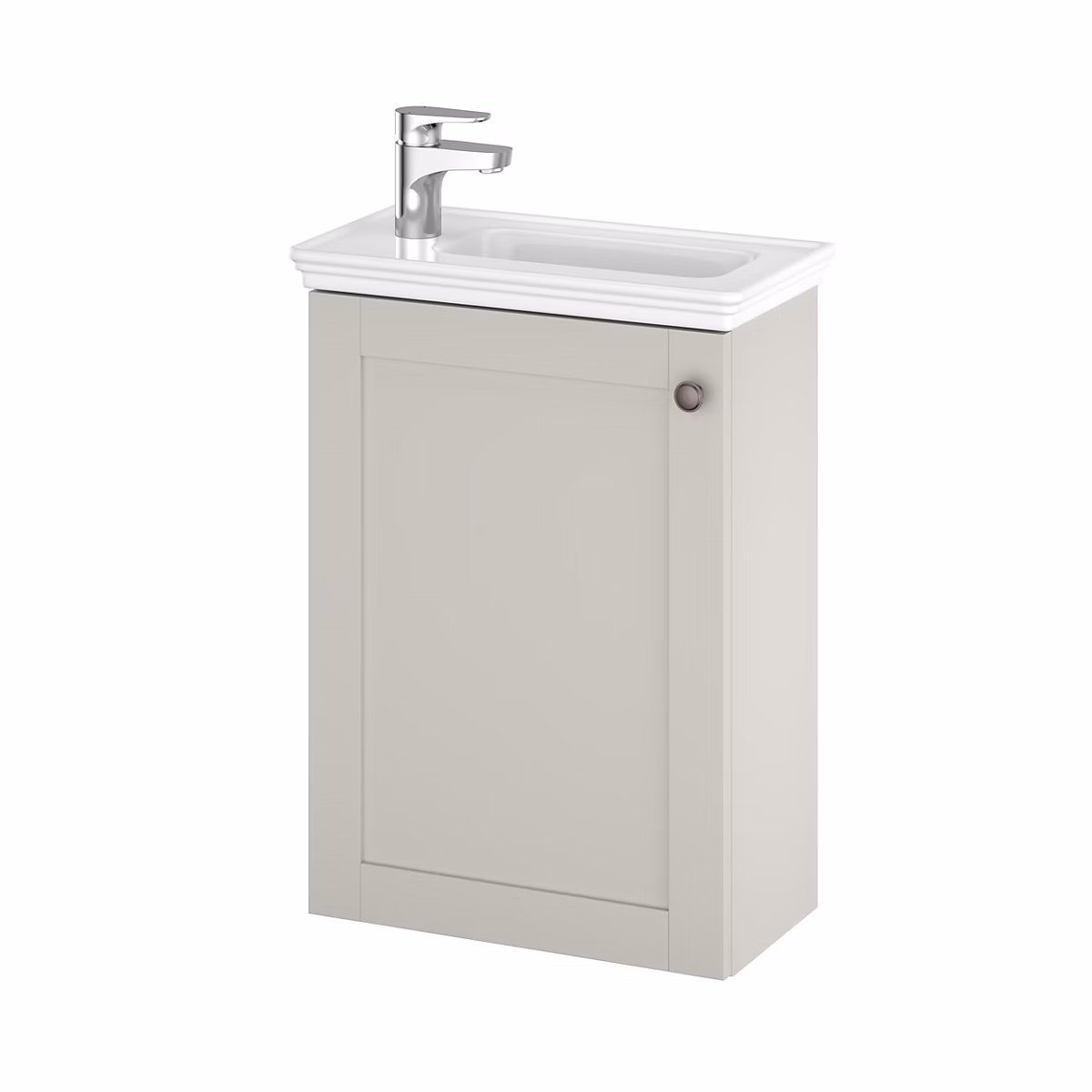 Meuble lave mains suspendu taupe l.43 – 5 cm 1 porte Imandra + plan vasque blanc céramique Endell, GoodHome