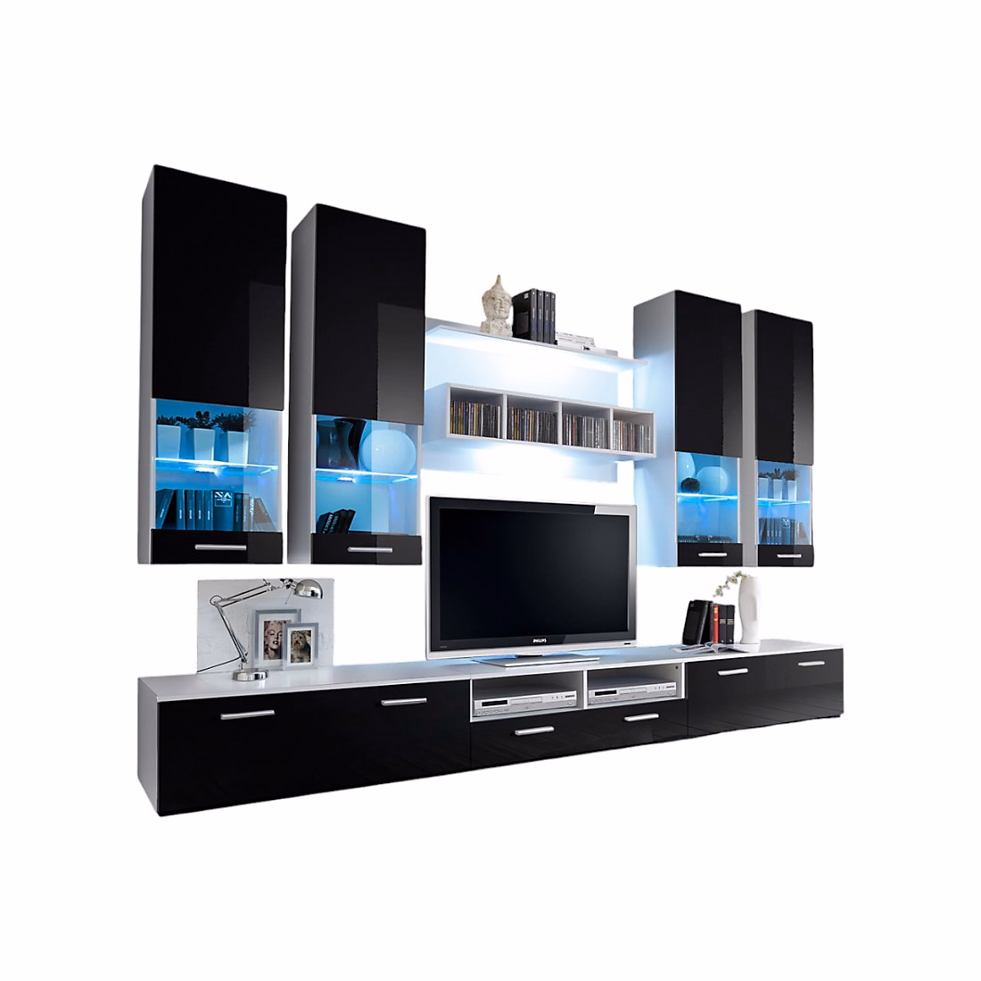 Composition de meubles TV design collection SAGA. Coloris blanc et noir – Réf. OZDBDXELH4061716129