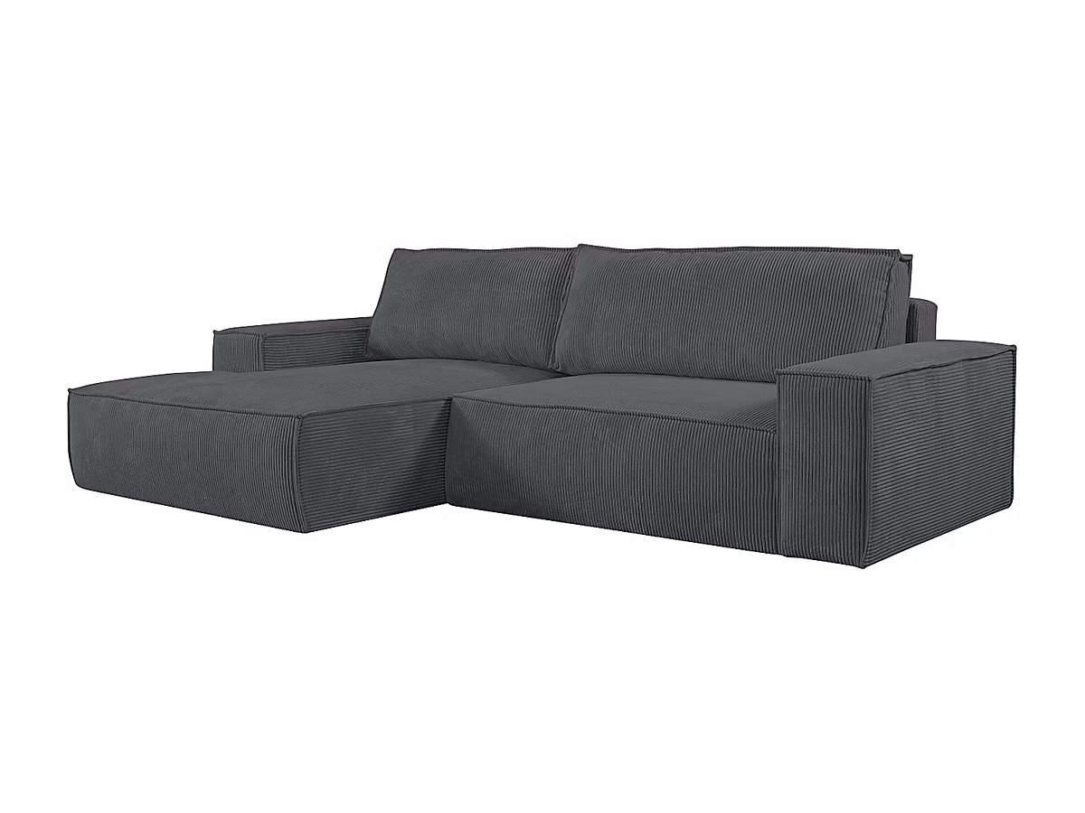 Canapé d'angle gauche convertible en velours côtelé gris anthracite AMELIA – Réf. EQPTZYQLI3278748163