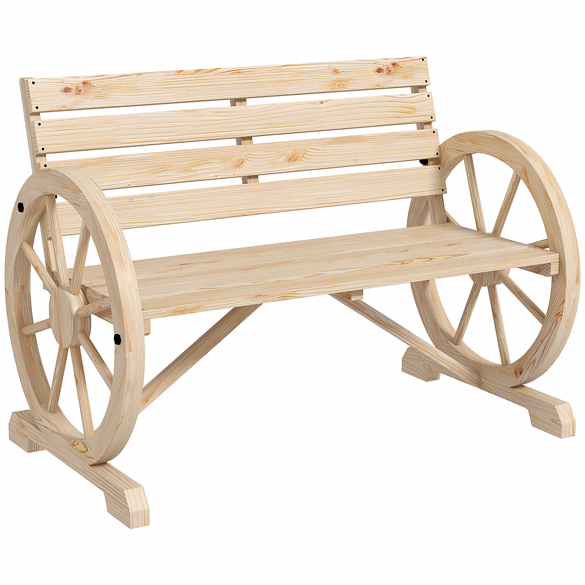 Banc de jardin 2 places en bois avec accoudoirs – style maison de campagne, en bois de sapin naturel, Couleur bois naturel