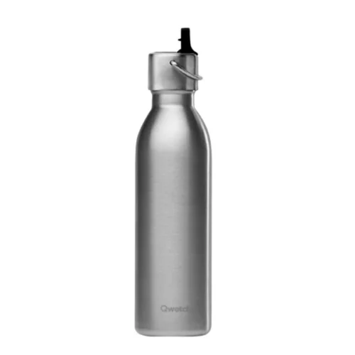 Bouteille isotherme en inox recyclé coloris gris avec bouchon sport Qwetch Active - 600 ml