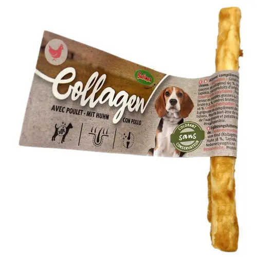 Friandise à mâcher pour chien en vrac stick de collagène au poulet Bubimex – 13 cm – Prix à la pièce