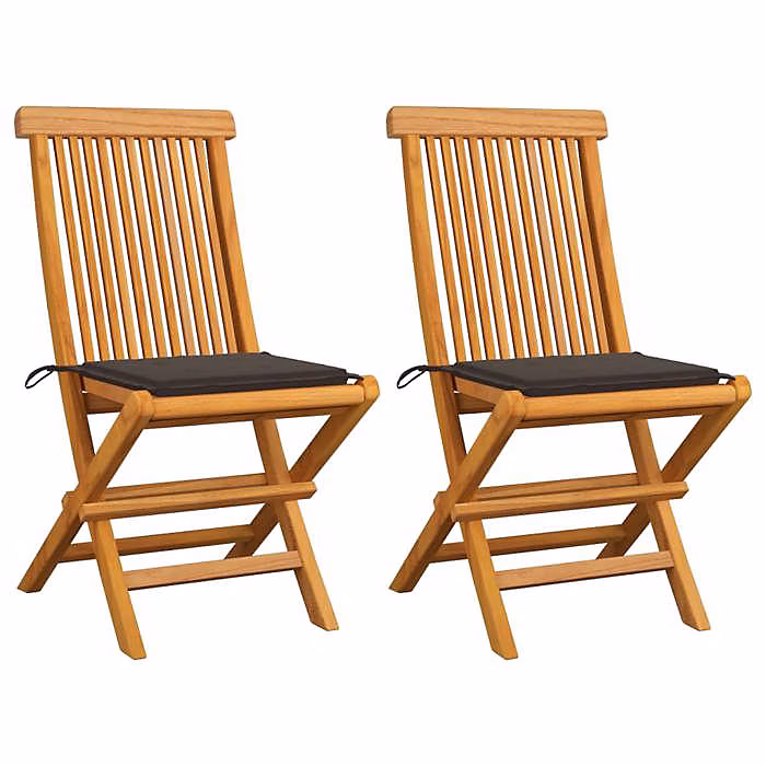 Chaises de jardin pliables en bois de teck massif avec coussins taupe – vidaXL