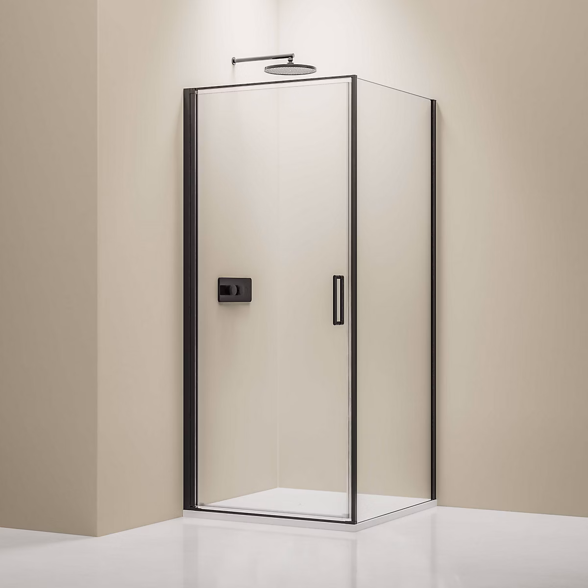 Cabine de douche d'angle 100 × 80 × 195cm (LxPxH) verre 8mm – 1 porte battante100cm, Profilé noir mat, NT416
