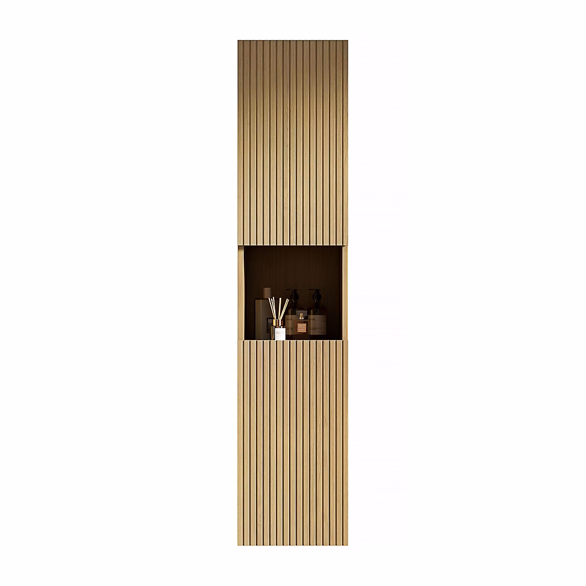 Armoire murale salle de bain 160 cm – meuble étroit avec 2 portes et 1 compartiment ouvert, finition bois Corolla