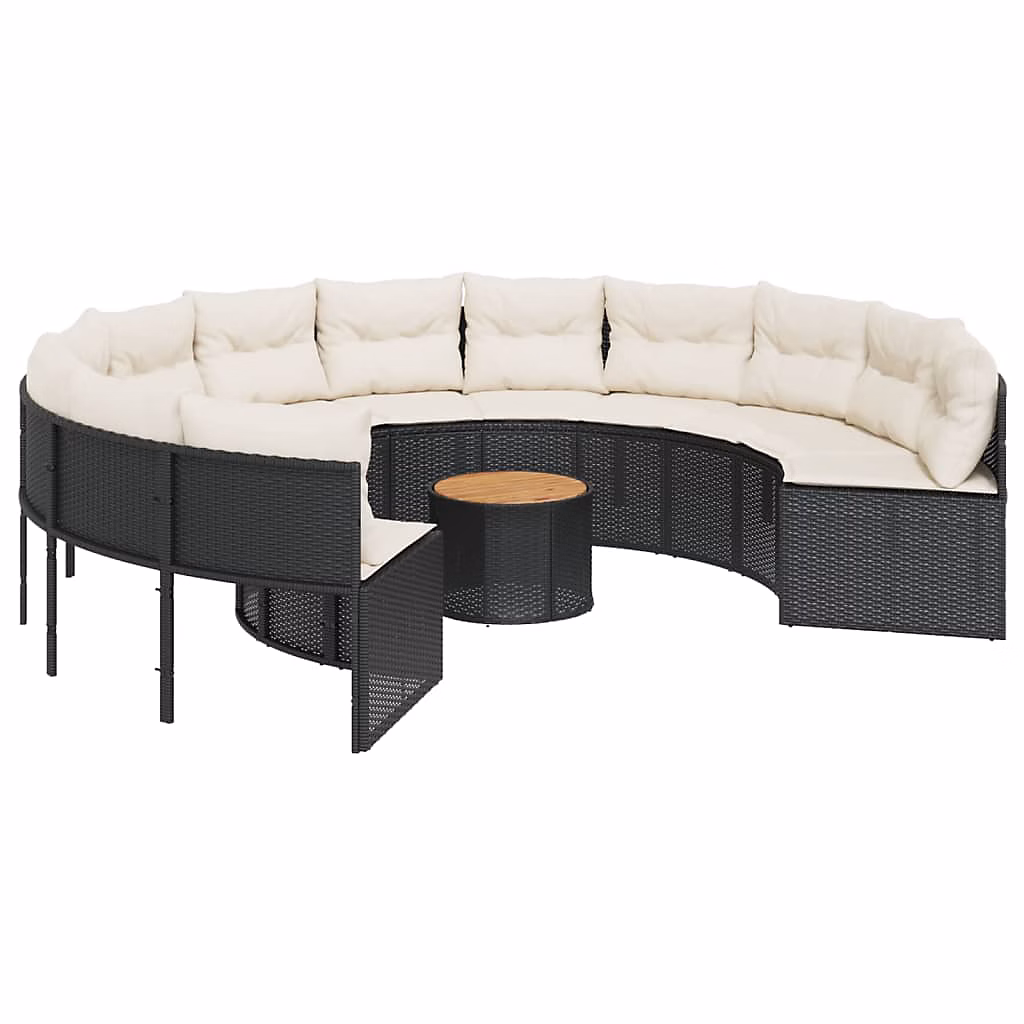 Canapé de jardin avec table coussins rond noir résine tressée vidaXL – Réf. VQEZPHEQN8012086655