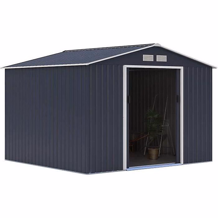 Abri de jardin en métal 7 – 06 m², 277 × 255 × 202 cm, Kit d'ancrage inclus, Gris