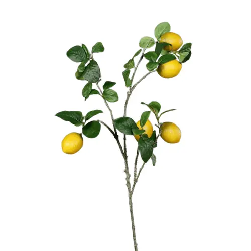 Tige de citronnier artificiel avec 5 fruits jaunes - 84 cm